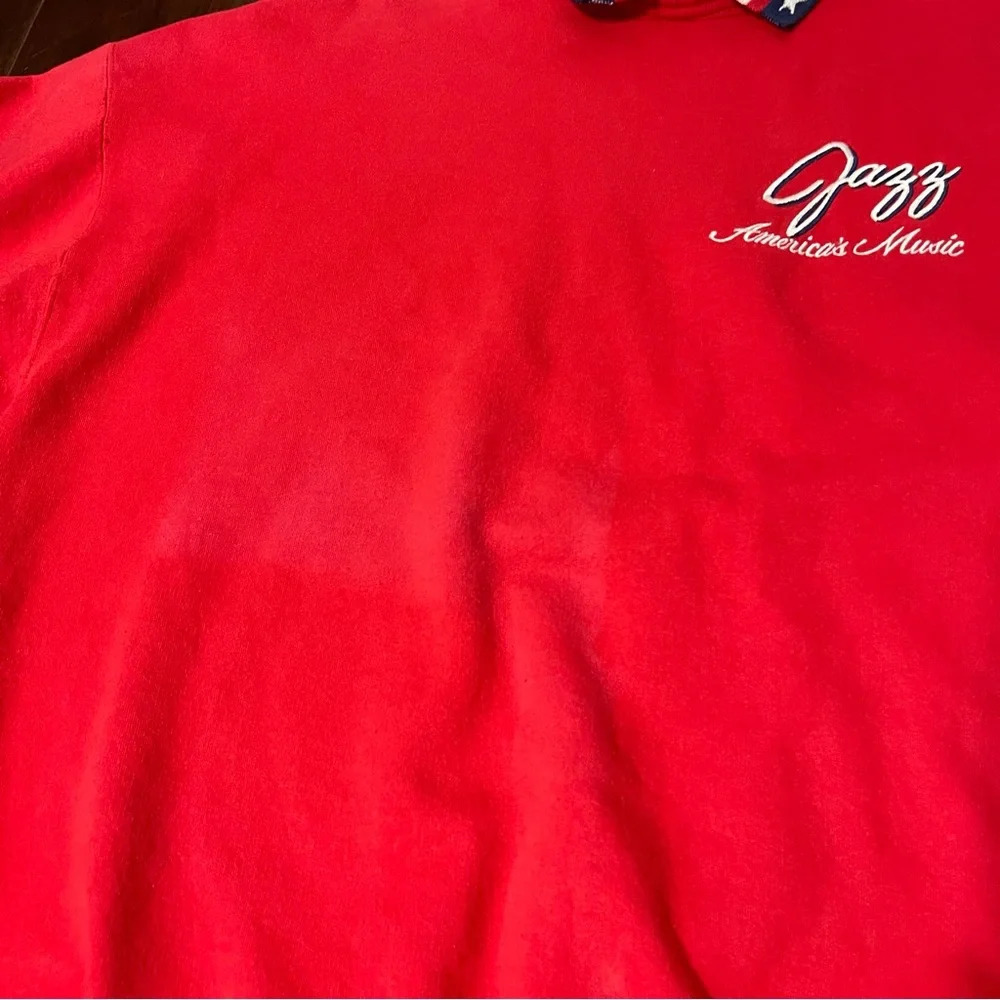 Vintage Jazz American Music Collared Crewneck Red American Flag Hanes Adult 2XL - Picture 4 of 8